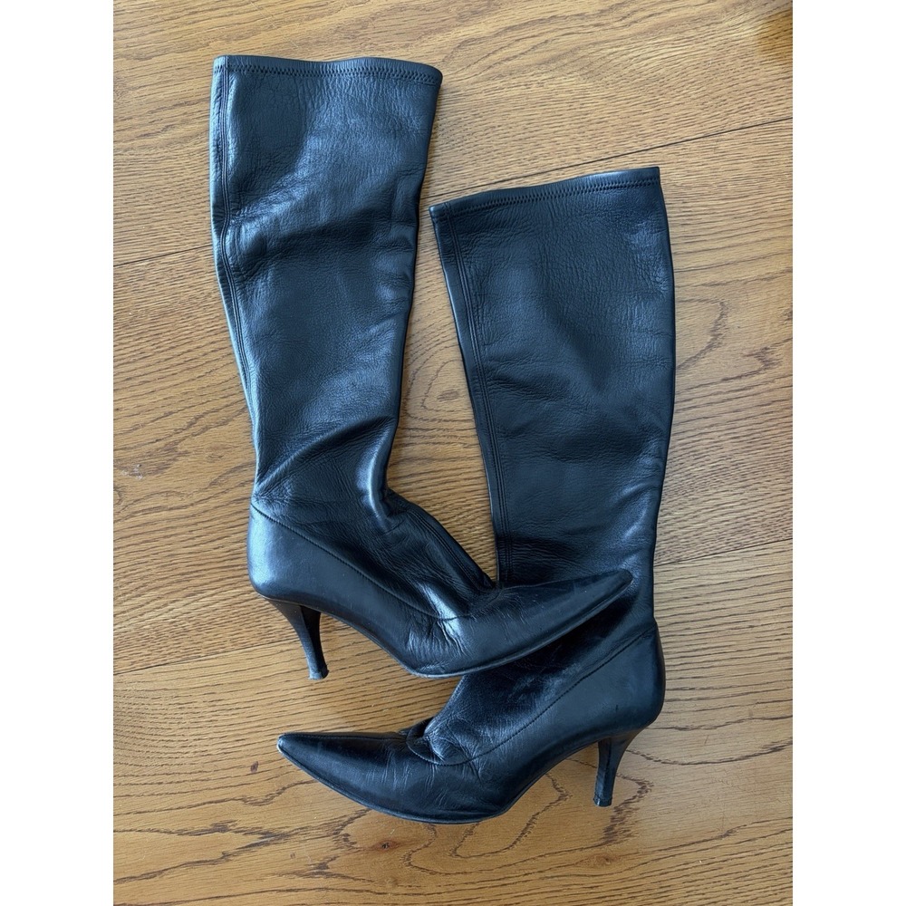Sergio Rossi Lambskin Stretch Leather Heeled Boots Size 36 Made In Italy